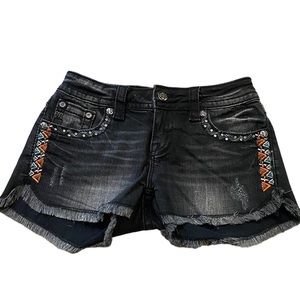 Miss Me Denim Black Western Aztec Rhinestone Embellished Short Size 26 NWOT
